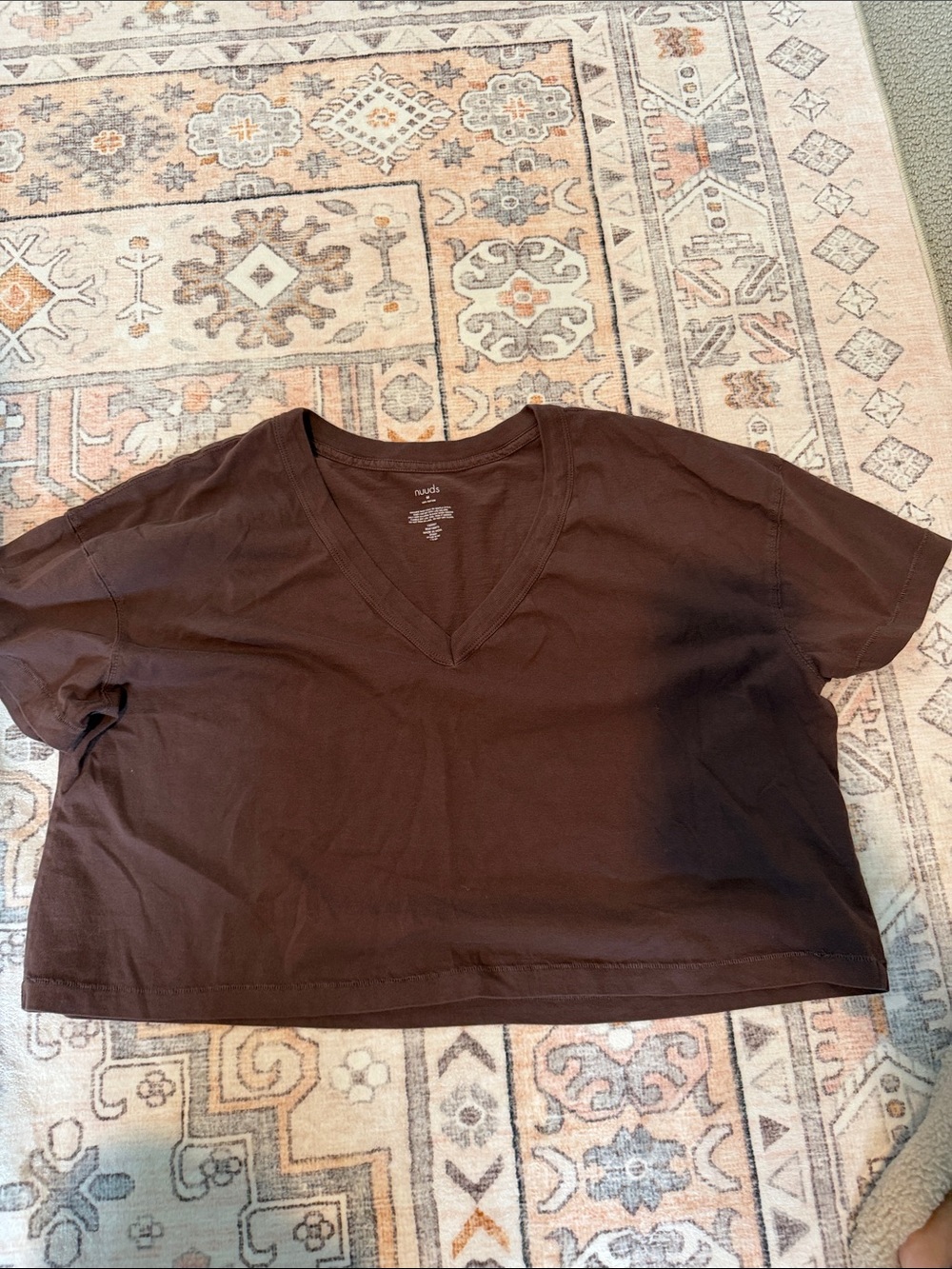 nuuds Brown V-Neck Cotton Crop Tee